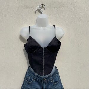 Princess Polly Black Satin Crop Top
